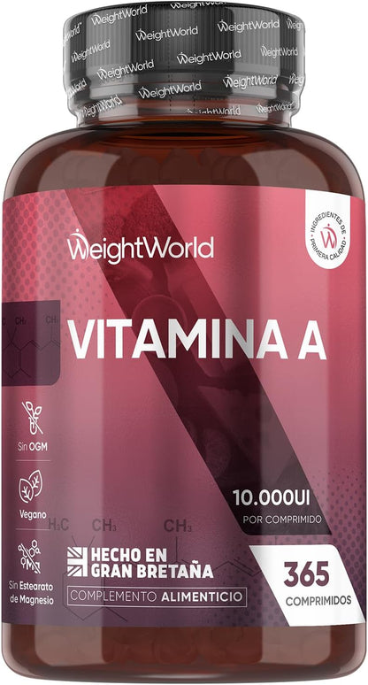 Vitamina a 10000 UI - 365 Comprimidos De Acetato De Retinol Vegano Y Sin OGM Para 1 Año - La Vitamina a Contribuye Al Mantenimiento Normal De La Vista (EFSA)