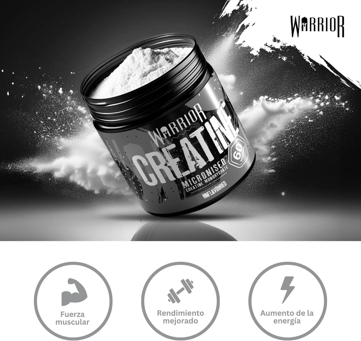 Monohidrato De Creatina En Polvo  300G (100 Raciones) - Micronizado Para Facilitar La Mezcla Y El Consumo - Mejora El Rendimiento Físico/Recuperación - Sin Gominolas Ni Comprimidos (Sin Sabor)