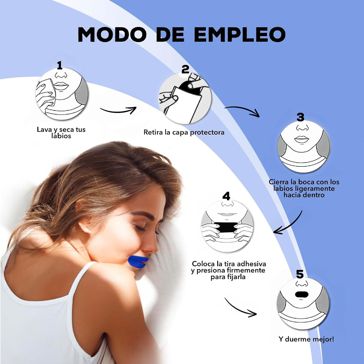 PACK 60 TIRAS BUCALES Para Dormir. Mouth Tape for Sleeping. Cinta Bucal Antironquidos. Tapa Bocas Para No Roncar. Tape Bucal. Cinta Boca Para Dormir. Parches Boca Cerrada. (Azul Con Orificio)