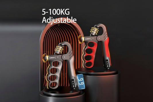 Fortalecedor de agarre ajustable (5-60/100/150 kg) para manos y muñecas; ideal para recuperación muscular, fitness y entrenamiento de fuerza.