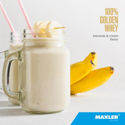 100% Golden Whey Protein - 24G of Protein per Serving - Whey Protein Powder for Pre Post Workout - Fast-Absorbing Whey Concentrate, Isolate & Hydrolysate Blend - Bananas & Cream 2 Lb